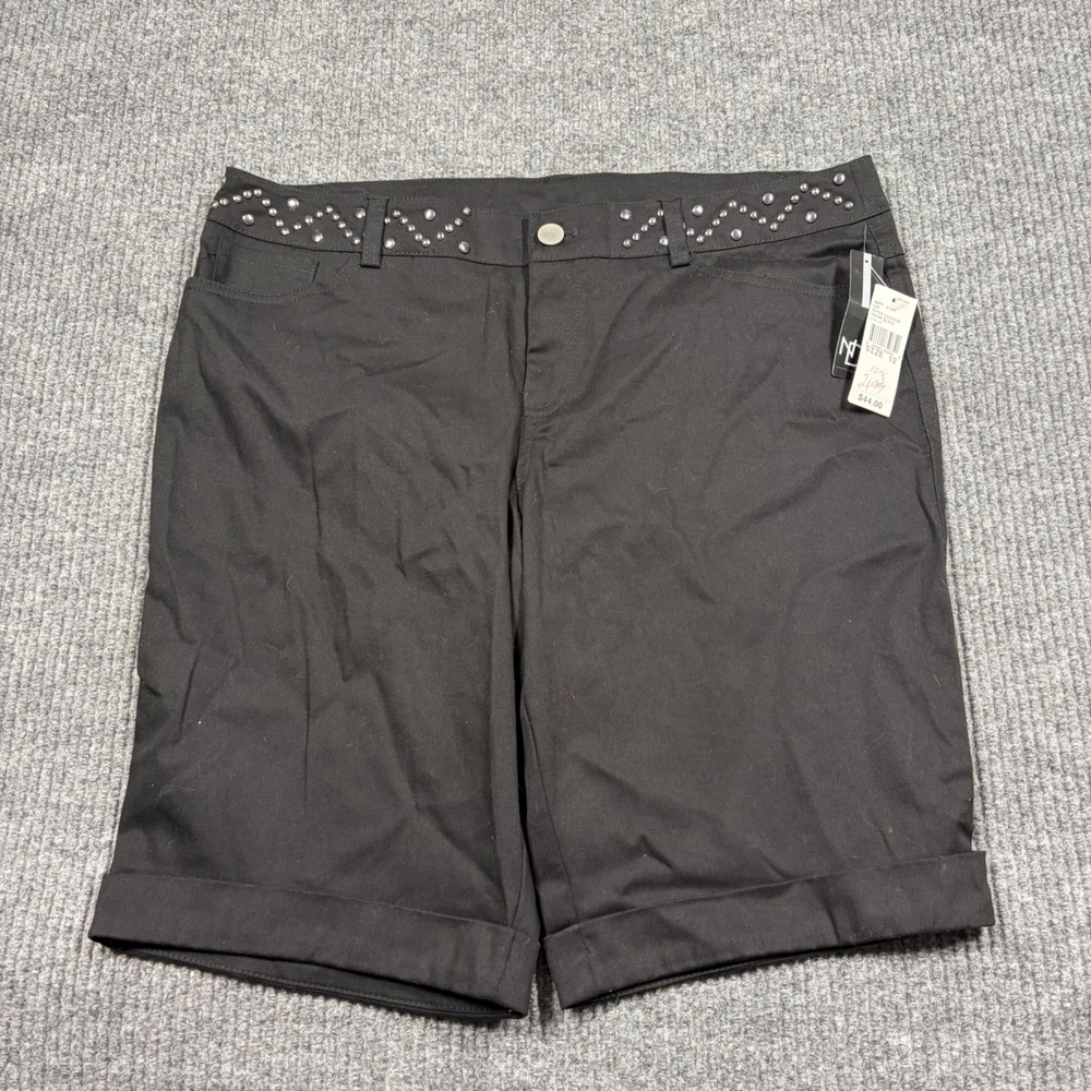 New Directions Shirt Womens 12 Black Studded Waist Bermuda 0429U2